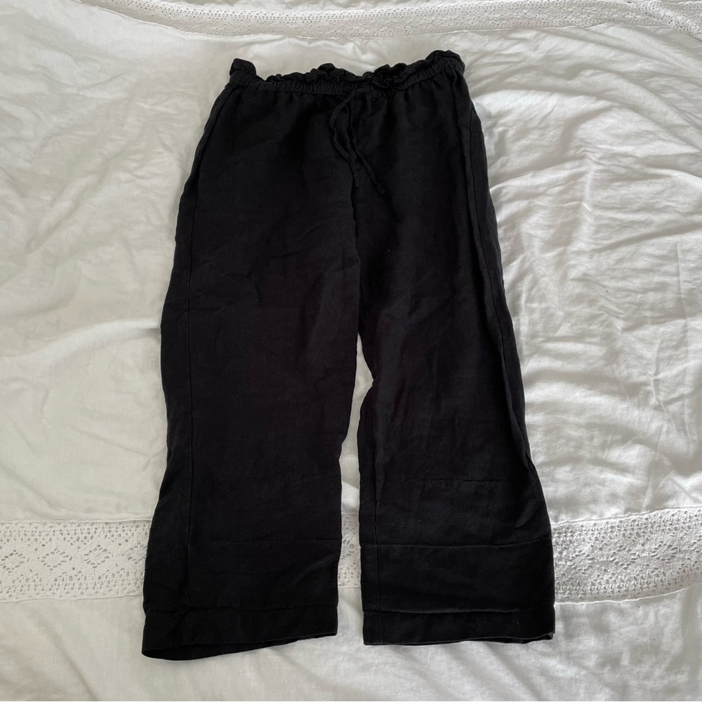 Hatch Sz 1 Linen Pants Black Paper bag waist tie